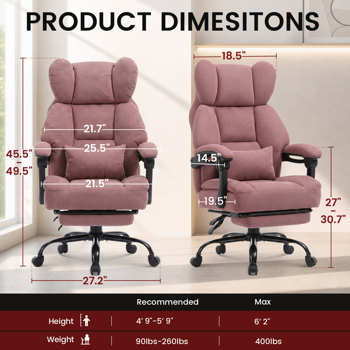 COMHOMA® Big and Tall Ergonomic Office Chair with Linkage Armrest & Wide Seat