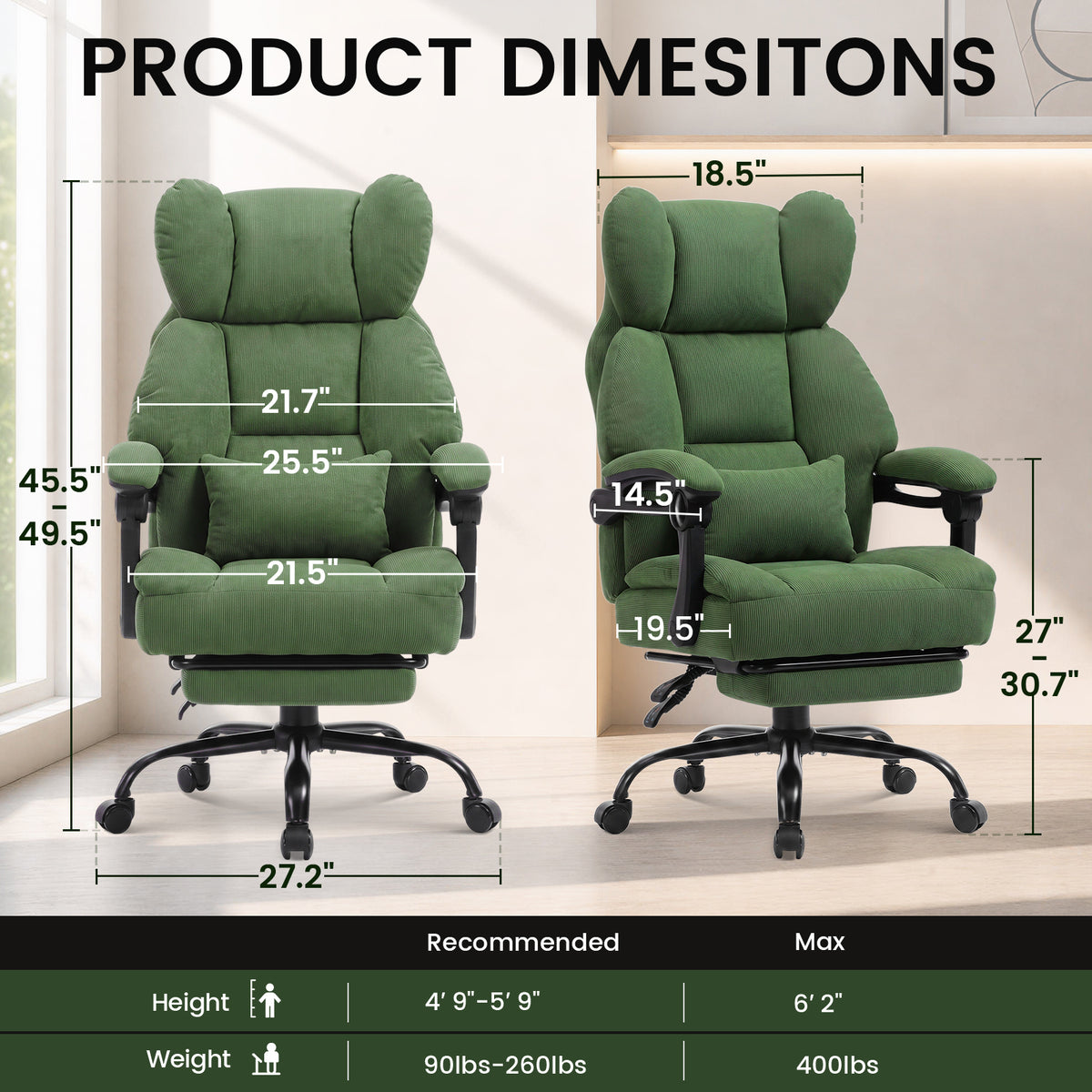 COMHOMA® Big and Tall Ergonomic Office Chair with Linkage Armrest & Wide Seat