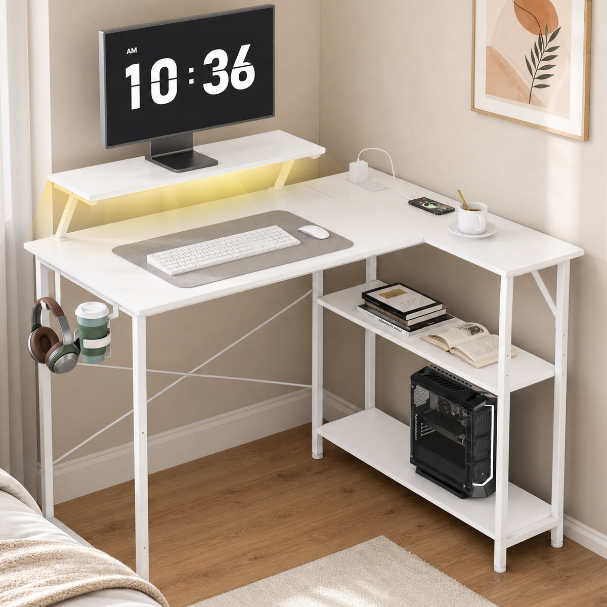 COMHOMA® Reversible Office Gaming Desk with RGB LED Lighting, Hooks and Cup Holder DL007/DL008/DL009