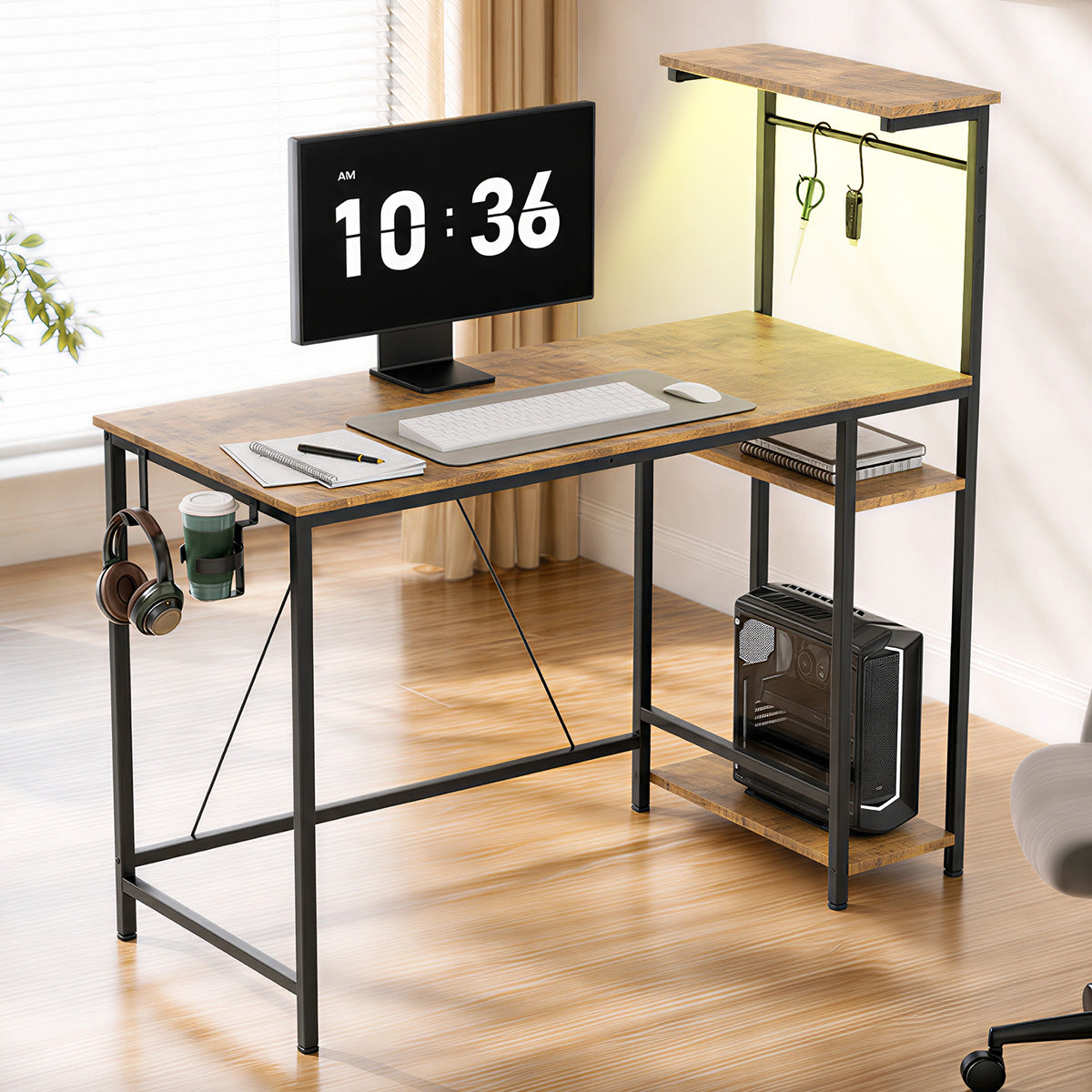 COMHOMA® Reversible Office Gaming Desk with RGB LED Lighting, Hooks and Cup Holder DL007/DL008/DL009