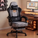 GTPLAYER Gaming Chair with Leopard Print Cat, Cute Velvet Fabric Ergonomic Office Chair with Footrest Headrest and Lumbar Support GTP710