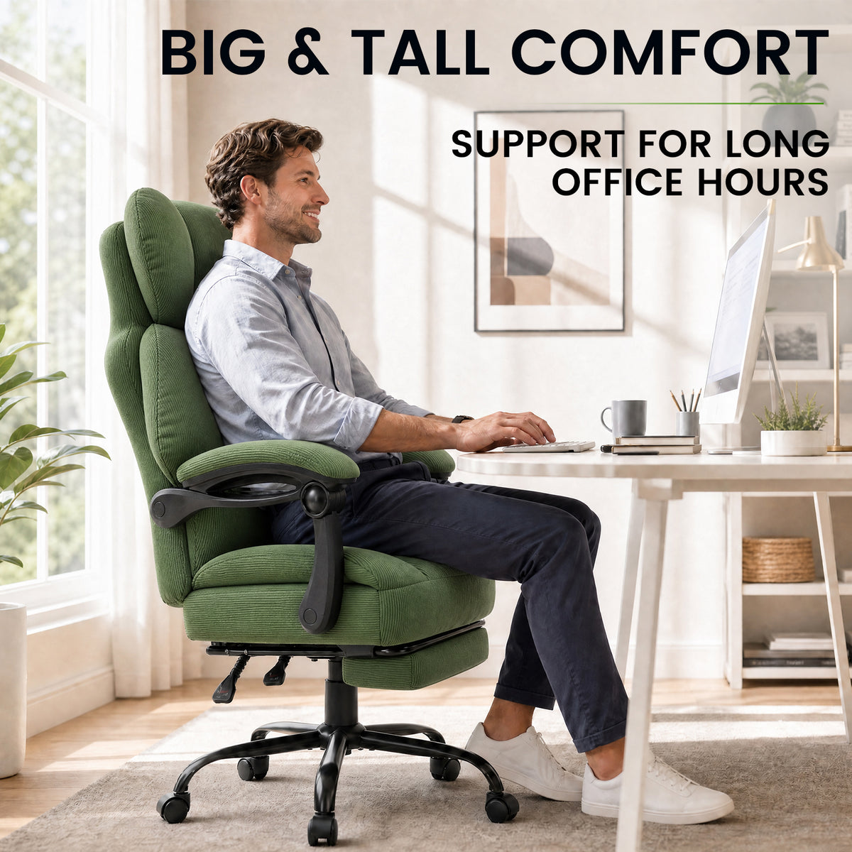 COMHOMA® Big and Tall Ergonomic Office Chair with Linkage Armrest & Wide Seat