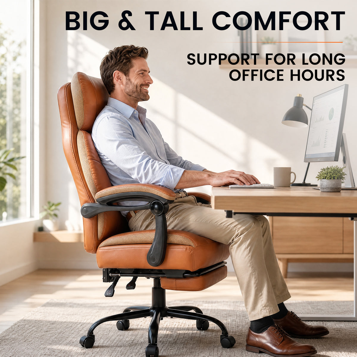COMHOMA® Big and Tall Ergonomic Office Chair with Linkage Armrest & Wide Seat