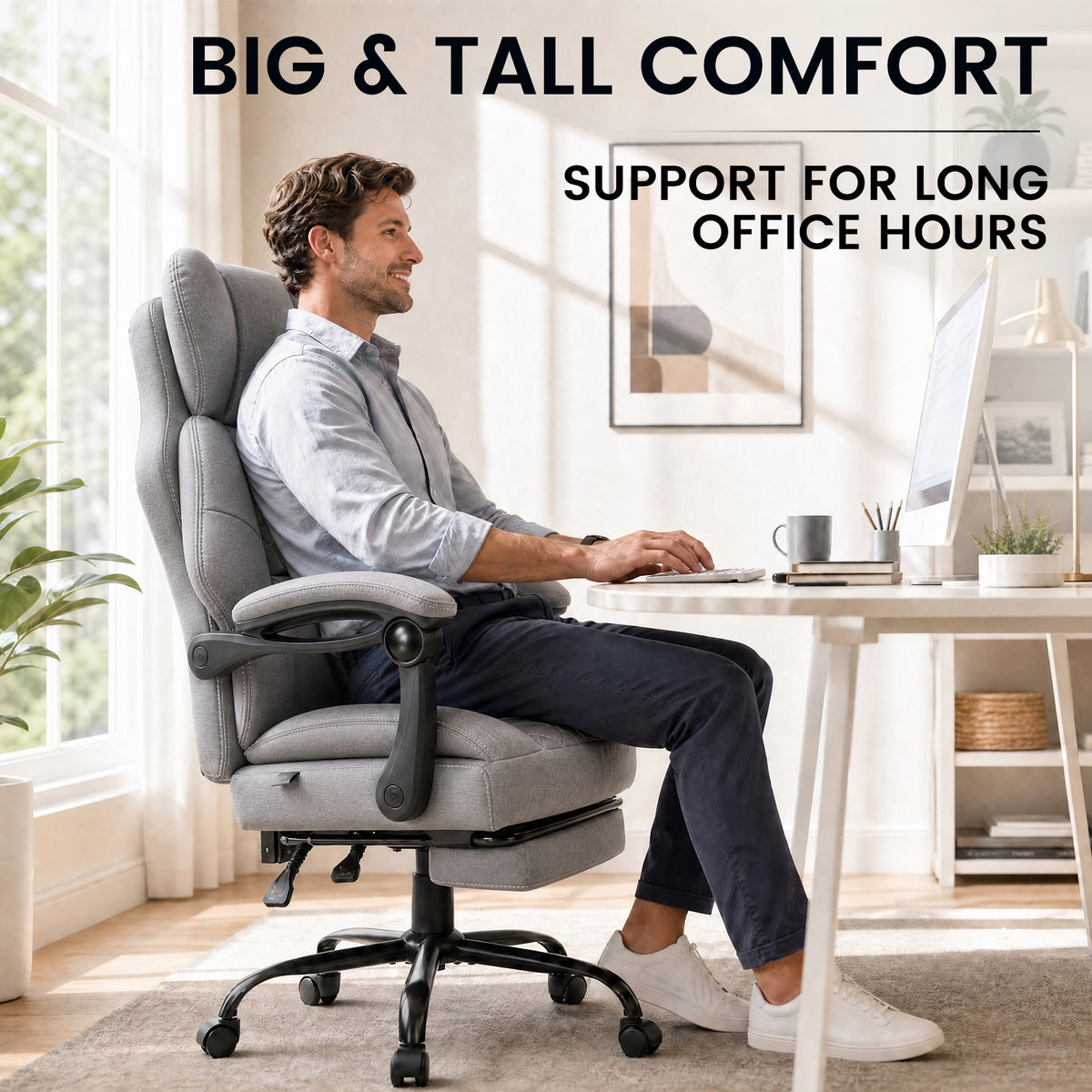COMHOMA® Big and Tall Ergonomic Office Chair with Linkage Armrest & Wide Seat