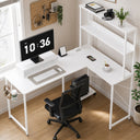 COMHOMA 53" Reversible L-Shaped Gaming Desk with LED Lights, Power Outlets Computer Desk with Hooks and Cup Holder, DL009