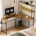 COMHOMA 53" Reversible L-Shaped Gaming Desk with LED Lights, Power Outlets Computer Desk with Hooks and Cup Holder, DL009