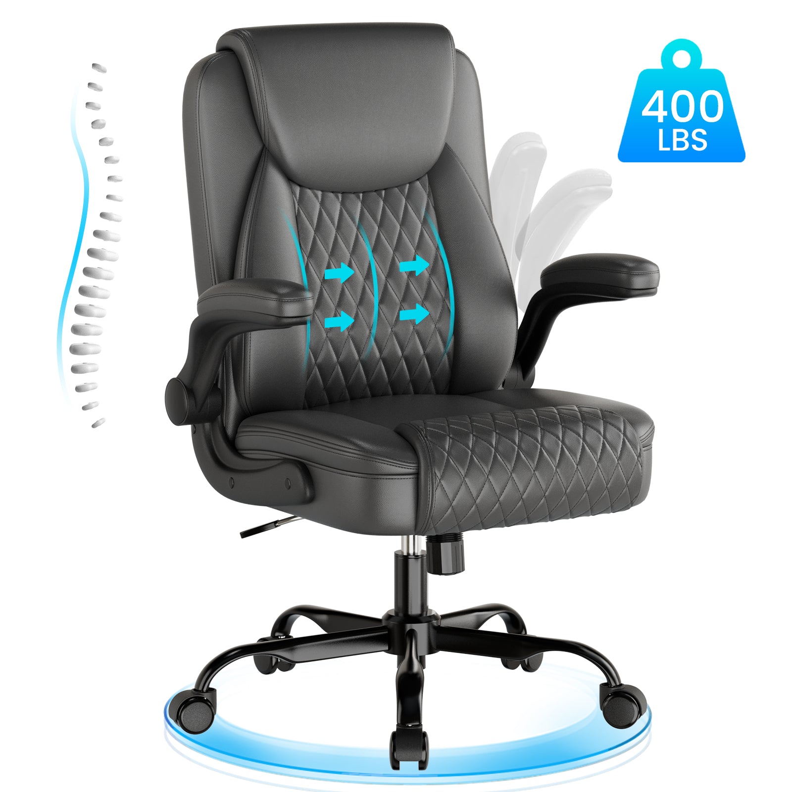 Cloudrest Pro Rocking Leather Office Chair with Back Support and Adjustable Armrests, for Short People Use CH228