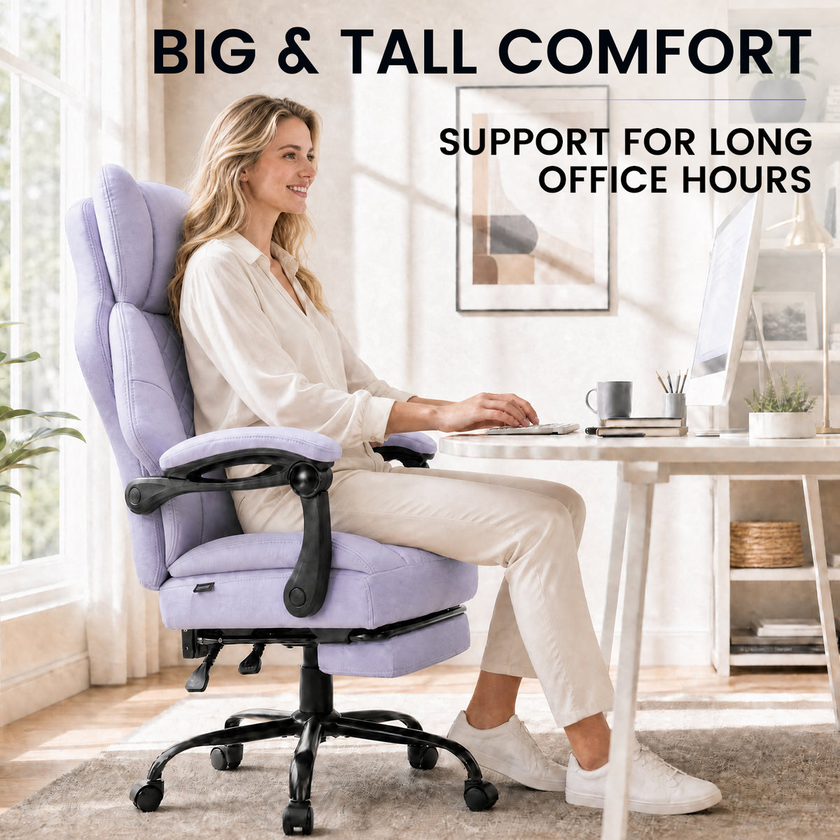 COMHOMA® Big and Tall Ergonomic Office Chair with Linkage Armrest & Wide Seat