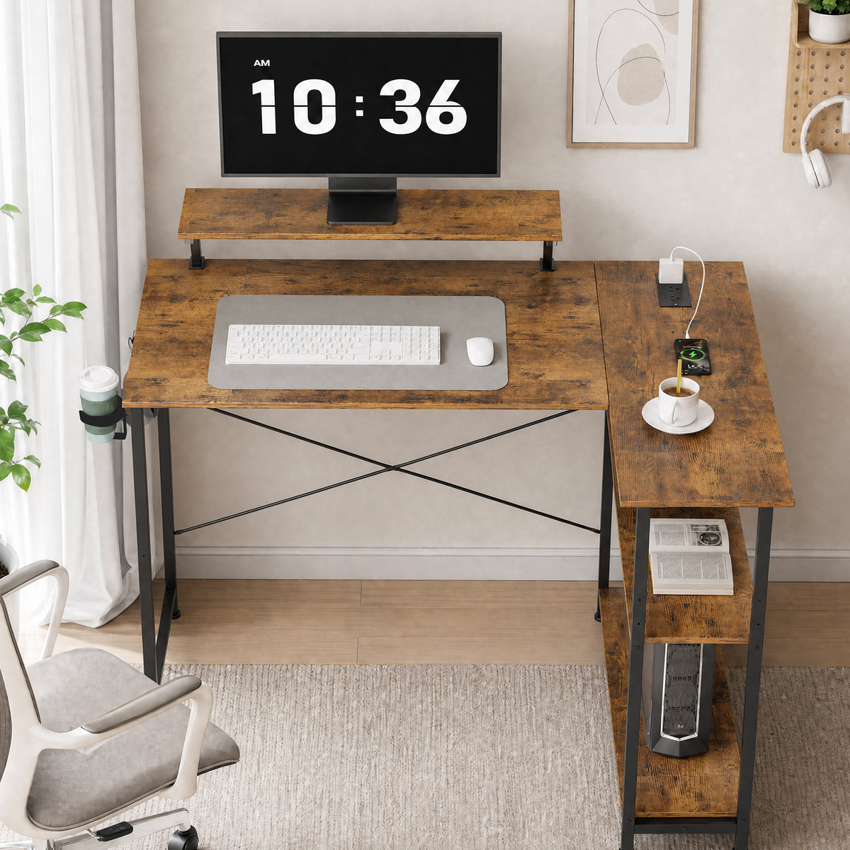 COMHOMA® Reversible Office Gaming Desk with RGB LED Lighting, Hooks and Cup Holder DL007/DL008/DL009