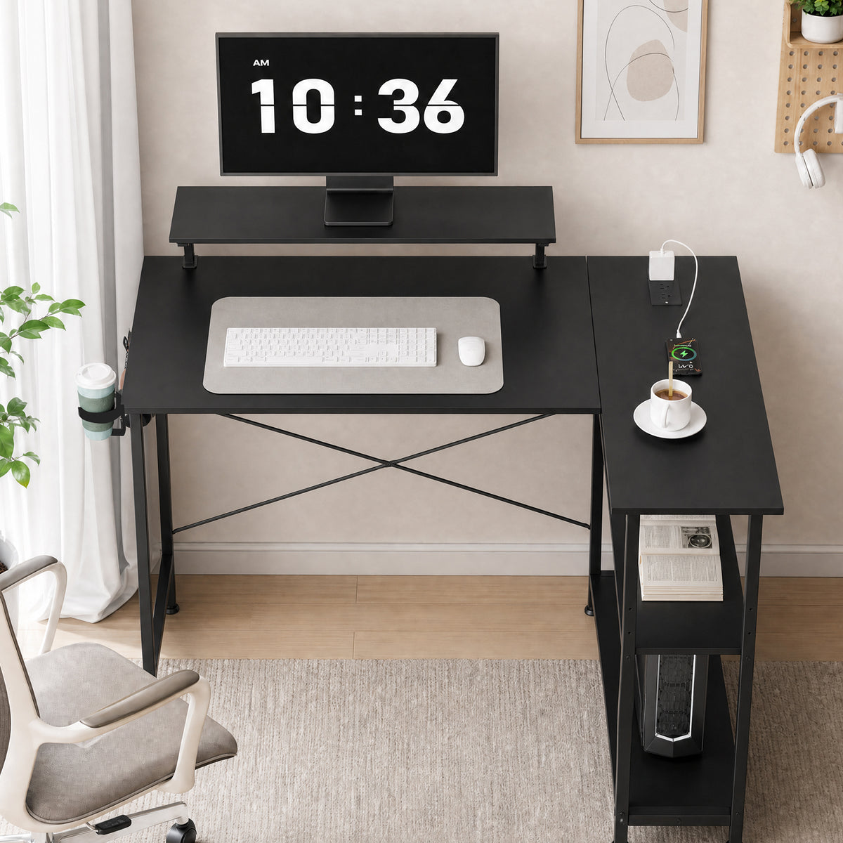 COMHOMA® Reversible Office Gaming Desk with RGB LED Lighting, Hooks and Cup Holder DL007/DL008/DL009