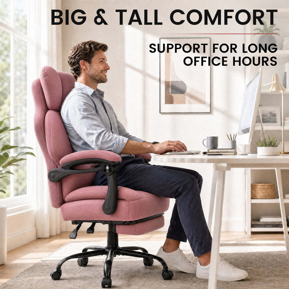 COMHOMA® Big and Tall Ergonomic Office Chair with Linkage Armrest & Wide Seat