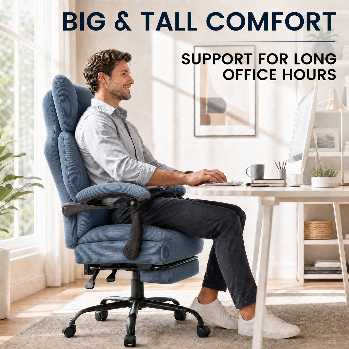 COMHOMA® Big and Tall Ergonomic Office Chair with Linkage Armrest & Wide Seat
