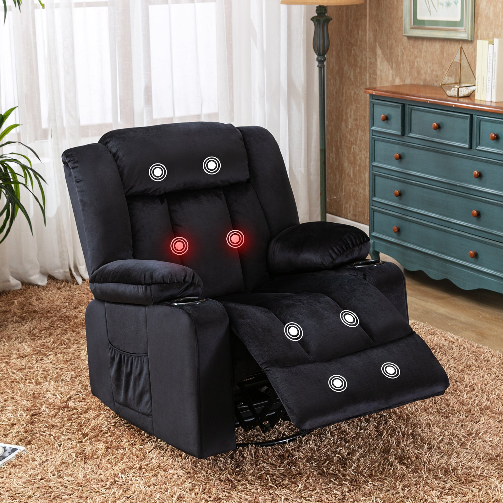 COMHOMA Recliner with Swivel, Massage & Heat H1148