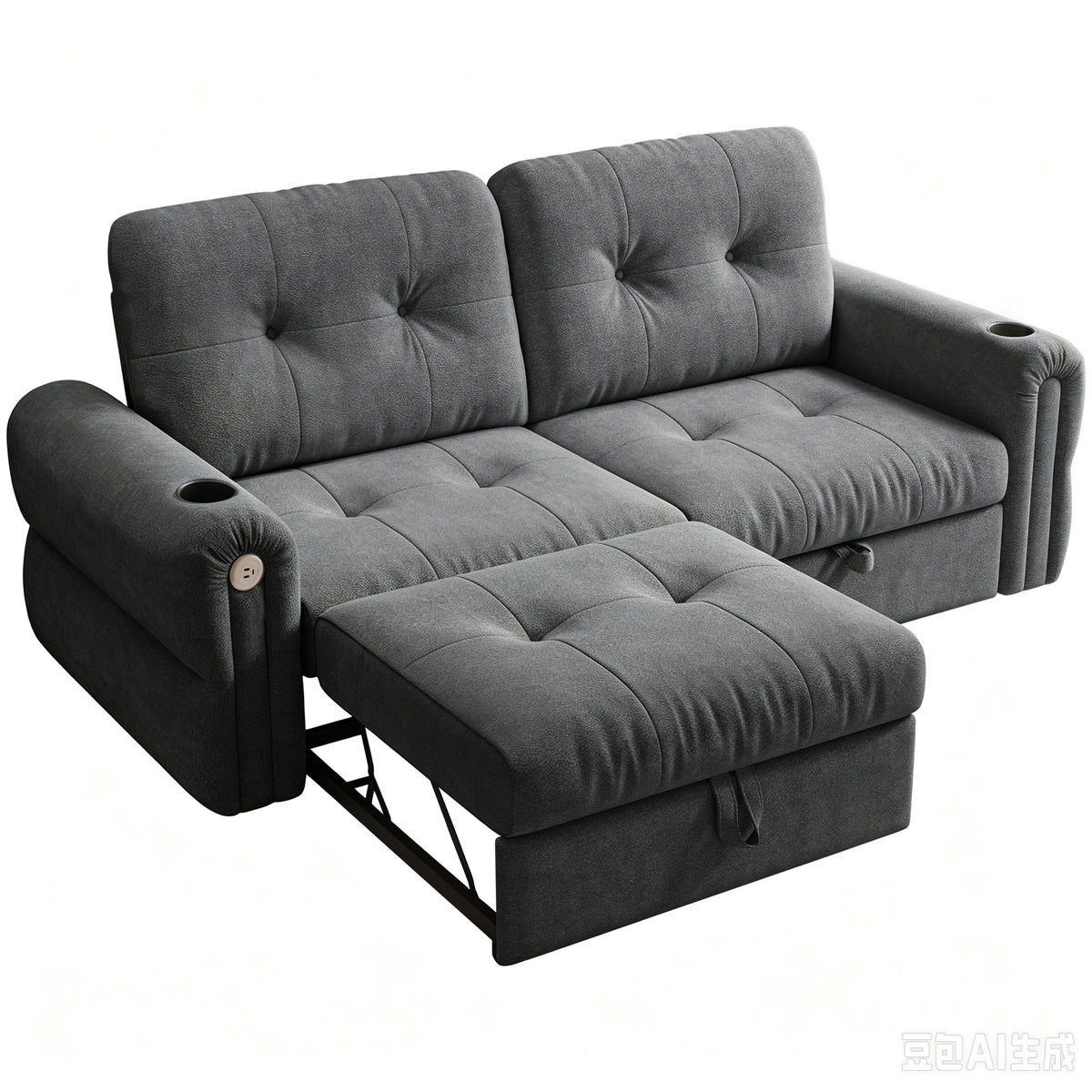 Multi-Functional 77-Inch Convertible Sofa Bed in Dark Grey Chenille Fabric for Living Room or Bedroom Use