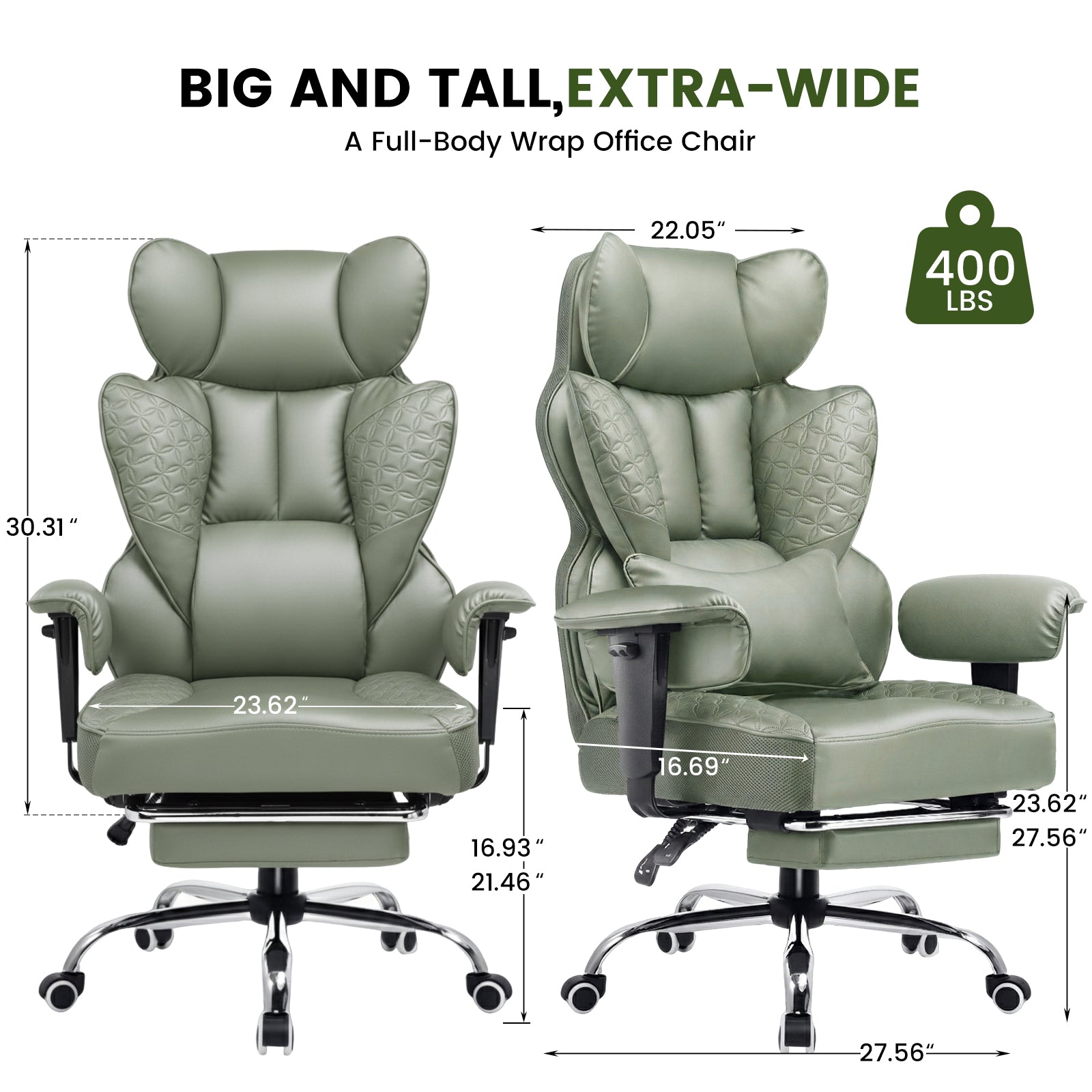 COMHOMA Upgraded Big and Tall Office Chair 400LBS with Pillow, Adjustable Armrest CH510