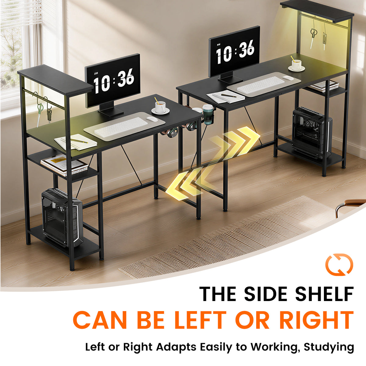COMHOMA® Reversible Office Gaming Desk with RGB LED Lighting, Hooks and Cup Holder DL007/DL008/DL009