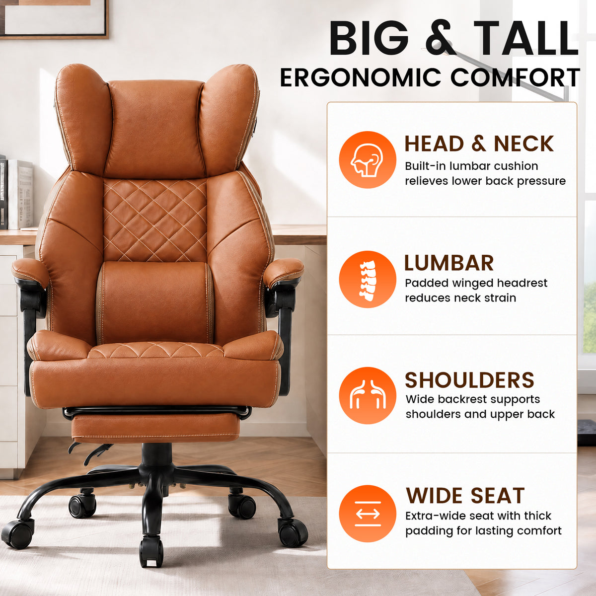 COMHOMA® Big and Tall Ergonomic Office Chair with Linkage Armrest & Wide Seat
