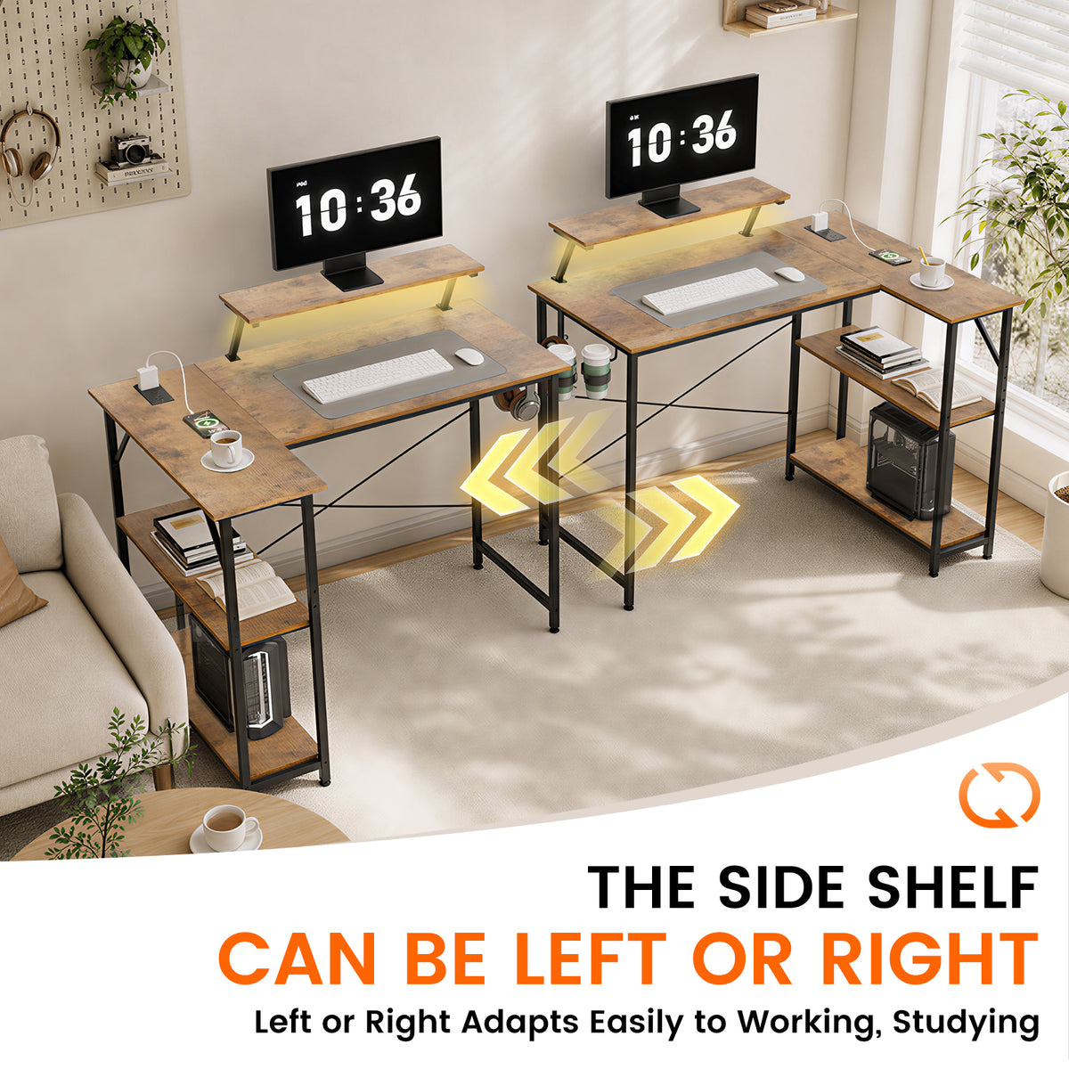 COMHOMA® Reversible Office Gaming Desk with RGB LED Lighting, Hooks and Cup Holder DL007/DL008/DL009