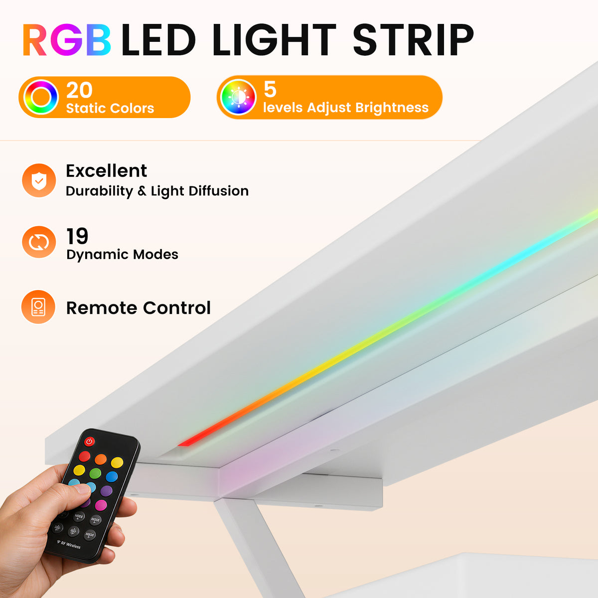 COMHOMA® Reversible Office Gaming Desk with RGB LED Lighting, Hooks and Cup Holder DL007/DL008/DL009