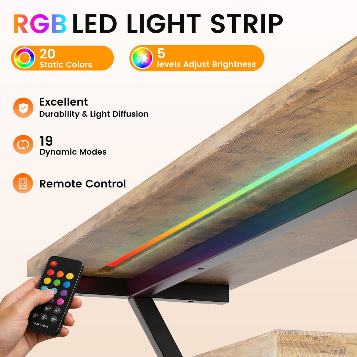 COMHOMA® Reversible Office Gaming Desk with RGB LED Lighting, Hooks and Cup Holder DL007/DL008/DL009