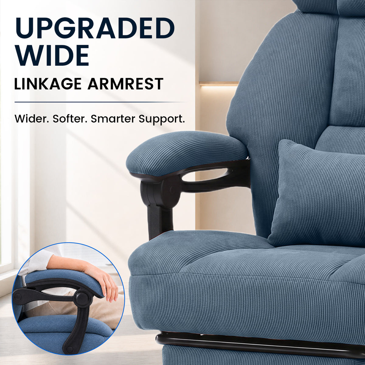 COMHOMA® Big and Tall Ergonomic Office Chair with Linkage Armrest & Wide Seat