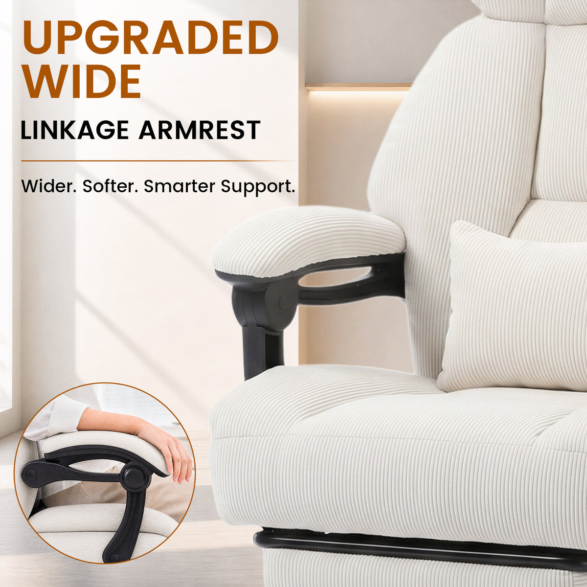 COMHOMA® Big and Tall Ergonomic Office Chair with Linkage Armrest & Wide Seat