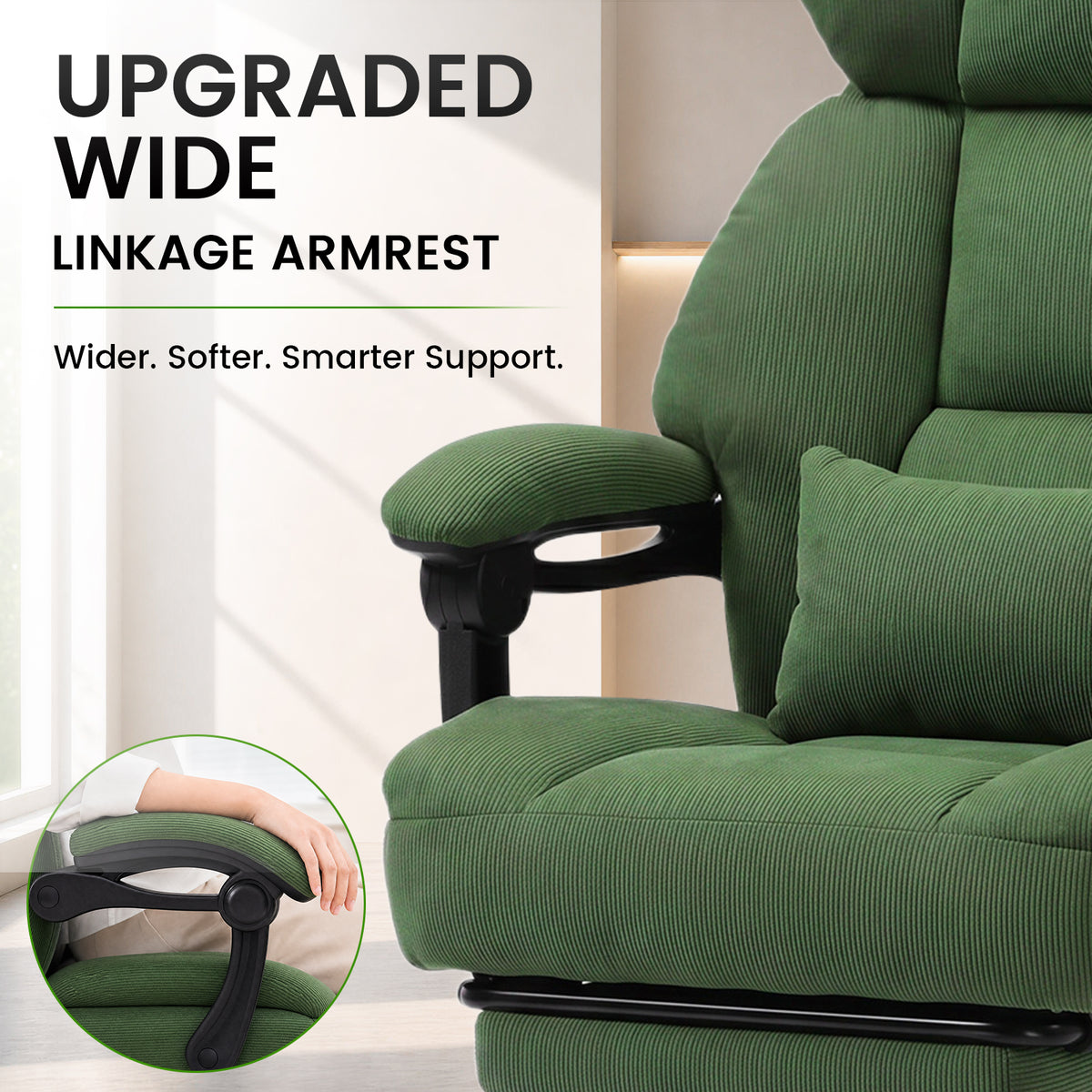 COMHOMA® Big and Tall Ergonomic Office Chair with Linkage Armrest & Wide Seat