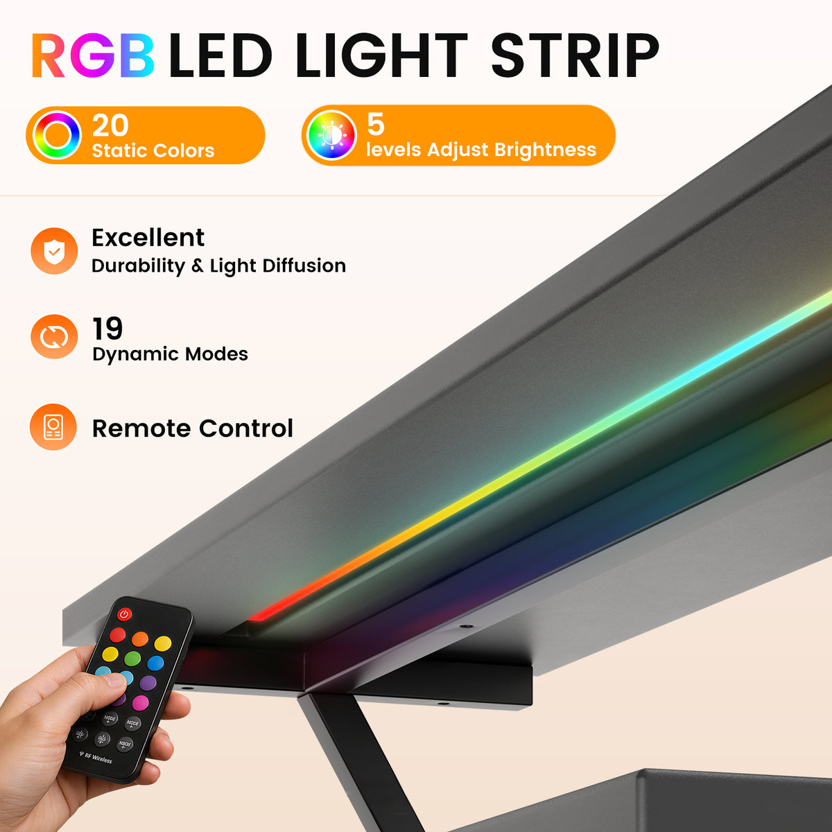 COMHOMA® Reversible Office Gaming Desk with RGB LED Lighting, Hooks and Cup Holder DL007/DL008/DL009