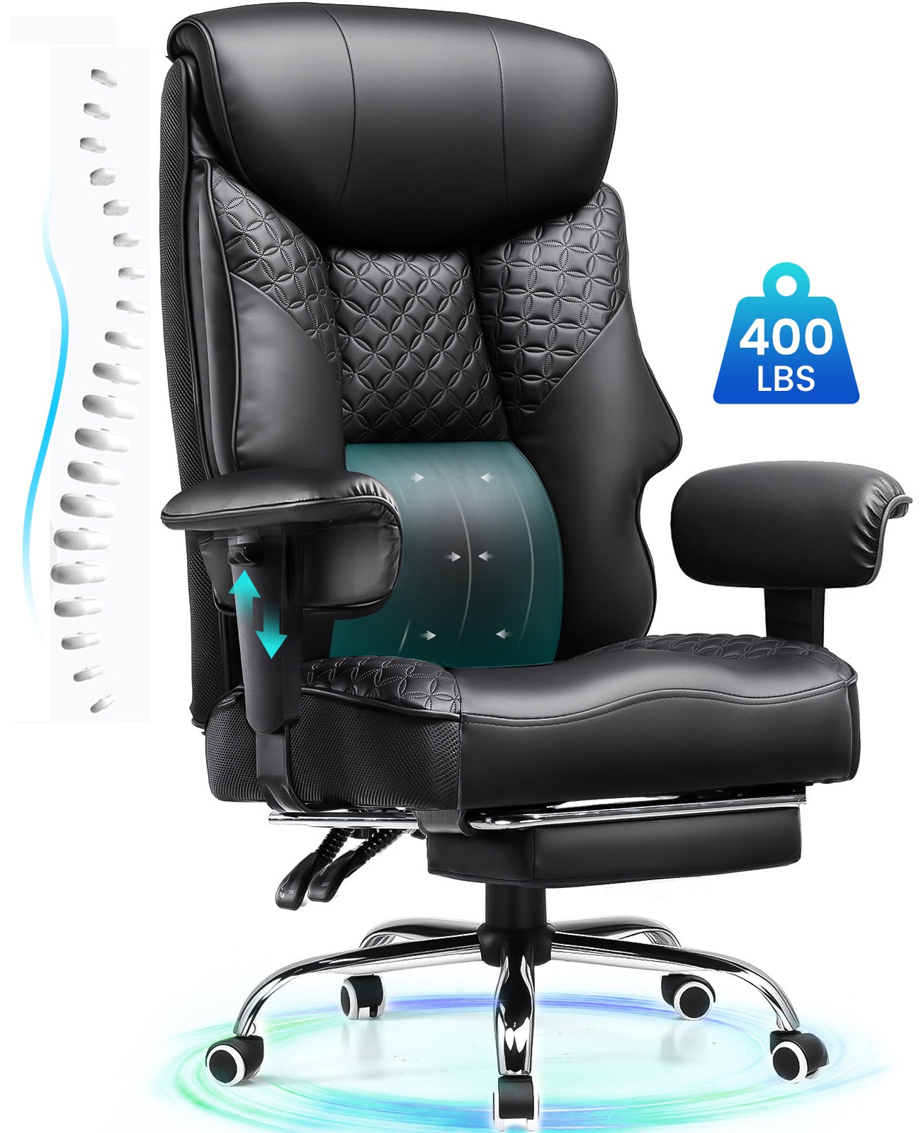 COMHOMA Big and Tall Office Chair 400lbs, 90°-150° Recline CH810