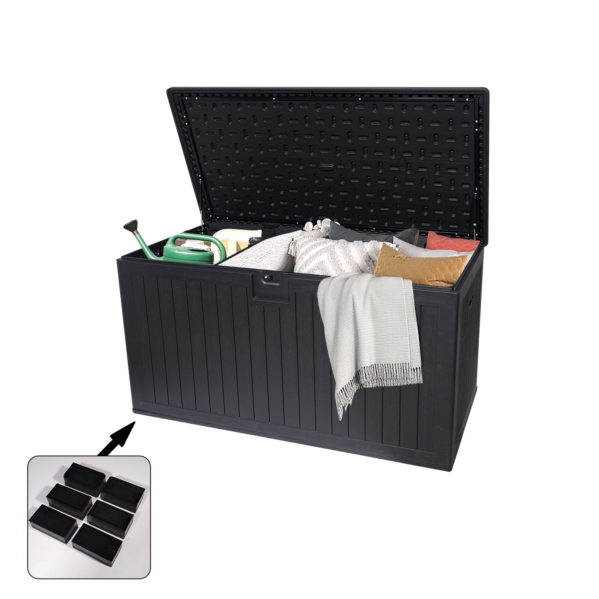 260 Gallon Resin Outdoor Deck Box Waterproof, Extra Large Patio Storage Box with Lockable Storage Containers for Patio Furniture Cushions, Pool Accessories, Garden Tools
