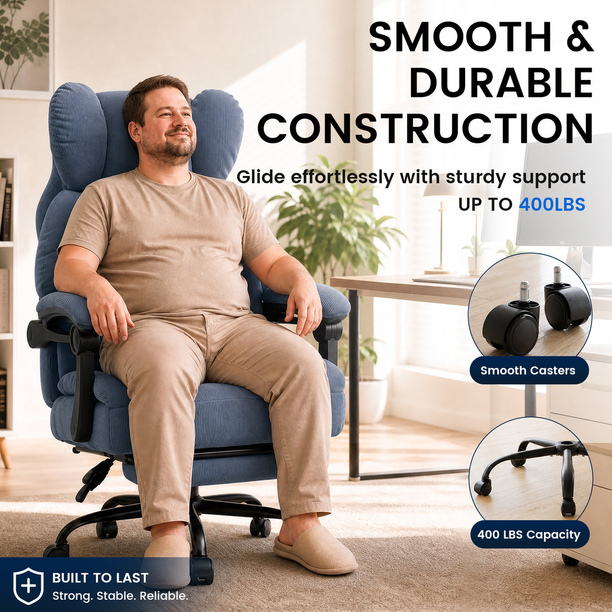 COMHOMA® Big and Tall Ergonomic Office Chair with Linkage Armrest & Wide Seat