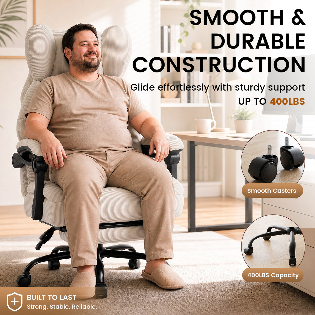 COMHOMA® Big and Tall Ergonomic Office Chair with Linkage Armrest & Wide Seat