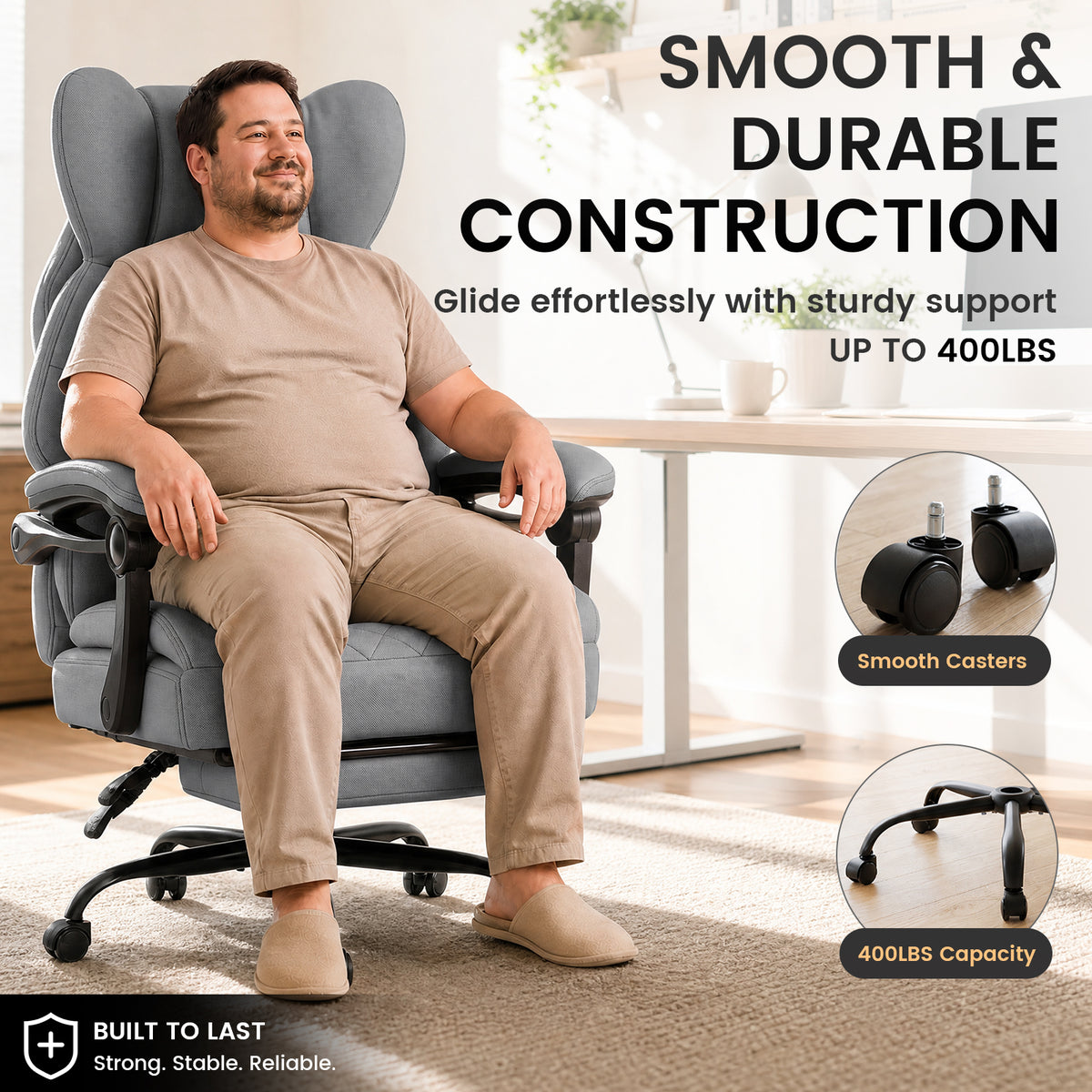 COMHOMA® Big and Tall Ergonomic Office Chair with Linkage Armrest & Wide Seat