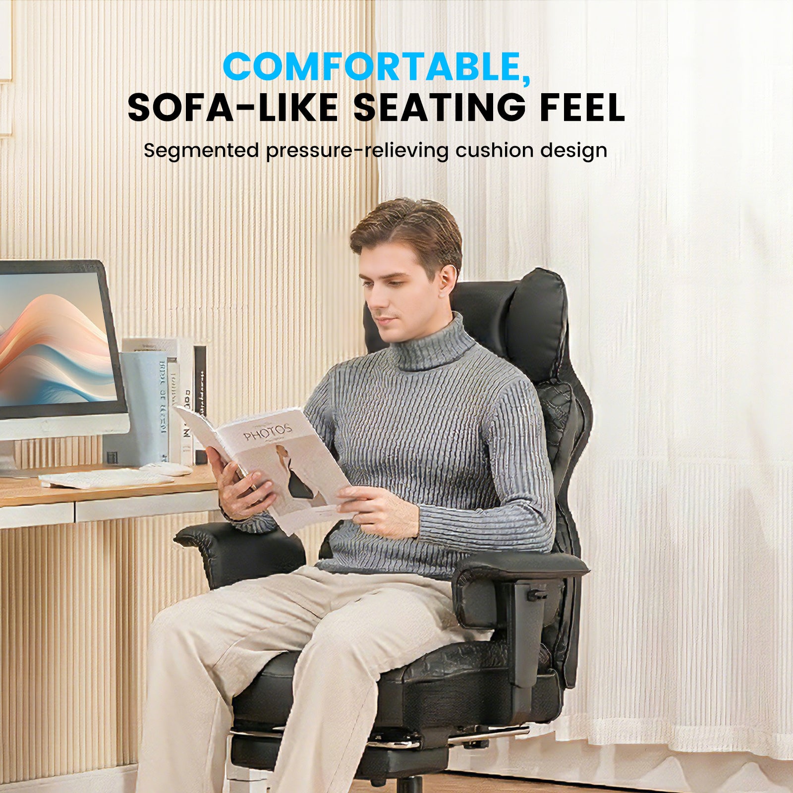 COMHOMA Upgraded Big and Tall Office Chair 400LBS with Pillow, Adjustable Armrest CH510