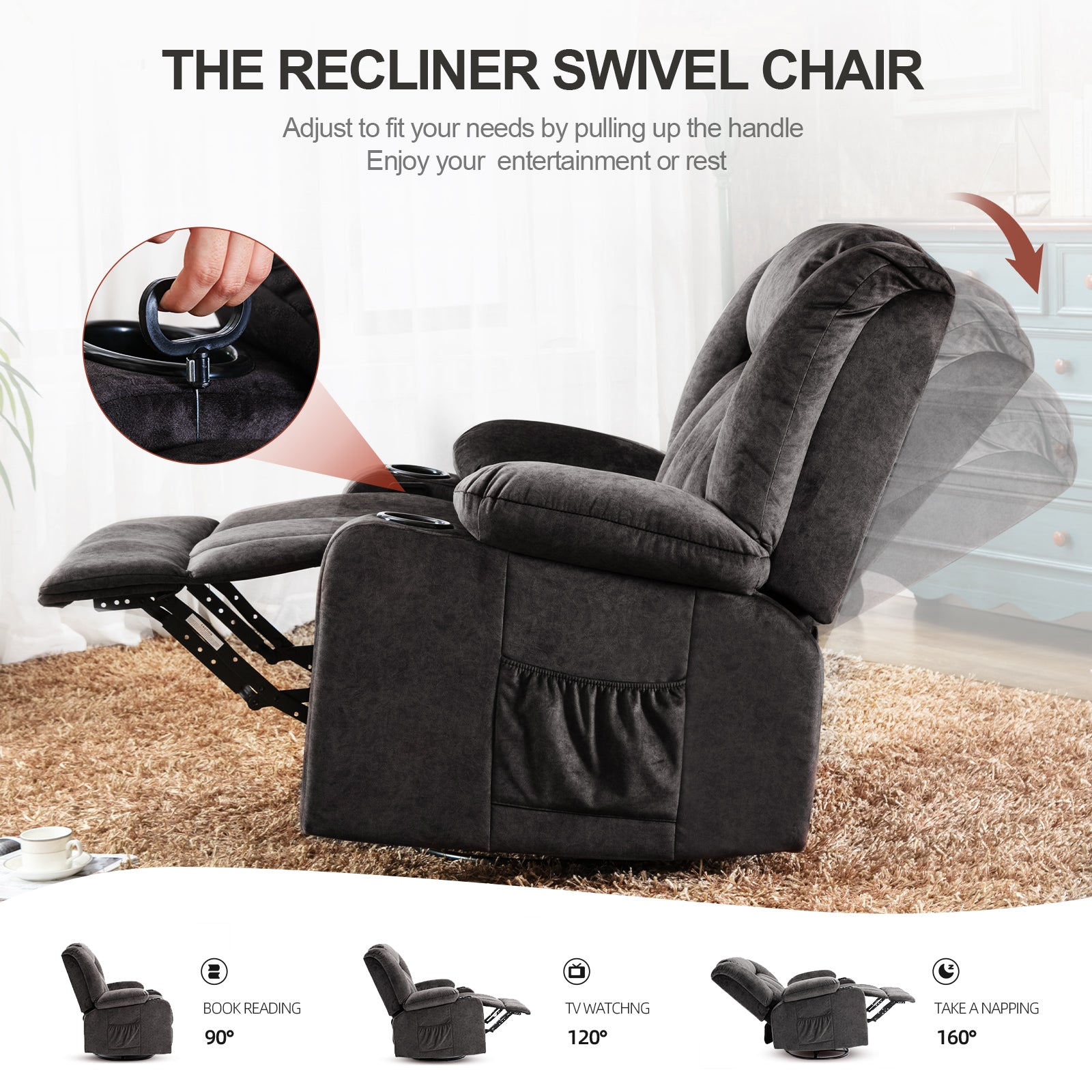 COMHOMA Recliner with Swivel, Massage & Heat H1148