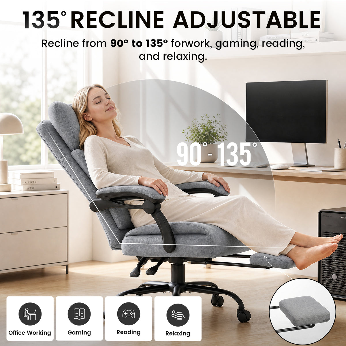 COMHOMA® Big and Tall Ergonomic Office Chair with Linkage Armrest & Wide Seat