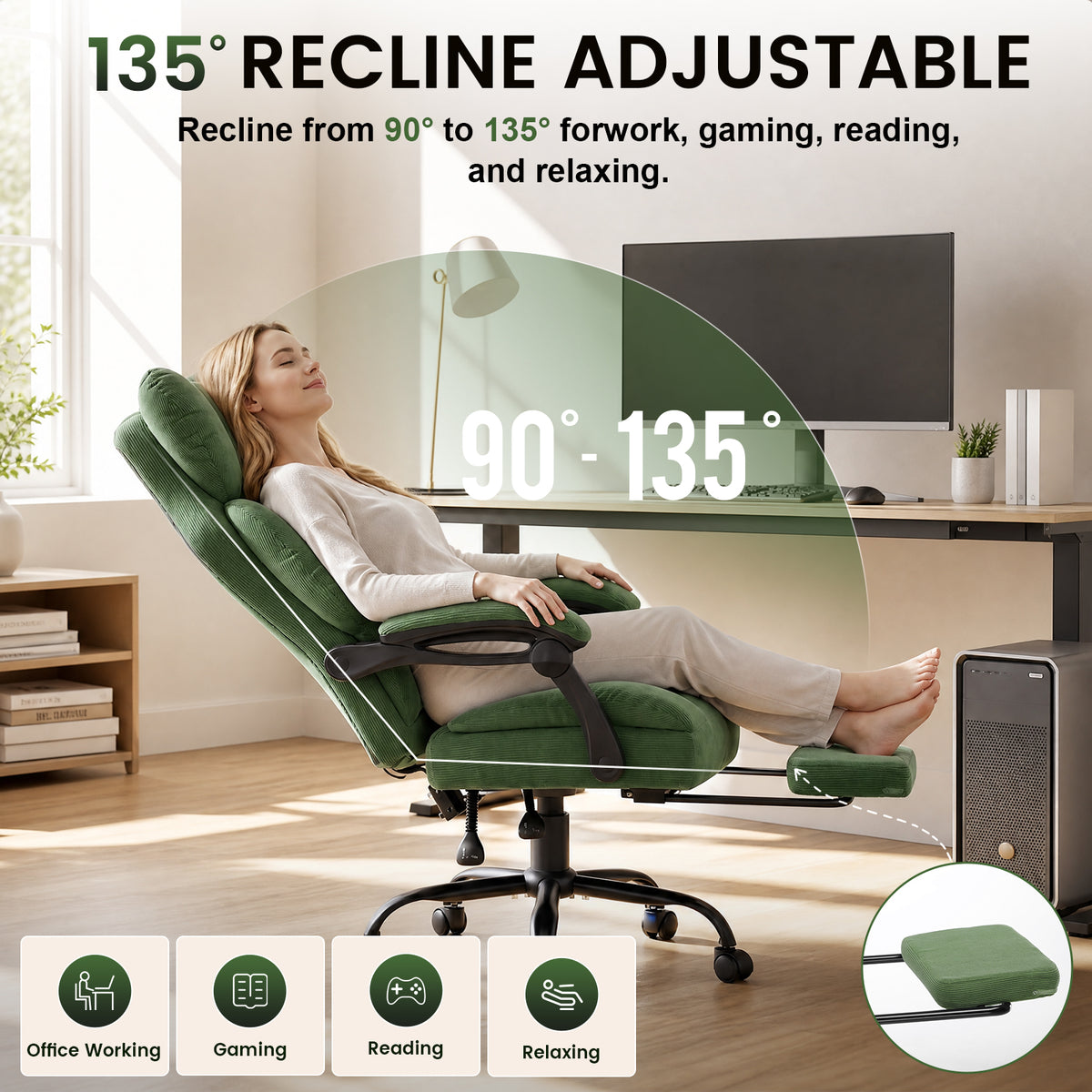 COMHOMA® Big and Tall Ergonomic Office Chair with Linkage Armrest & Wide Seat