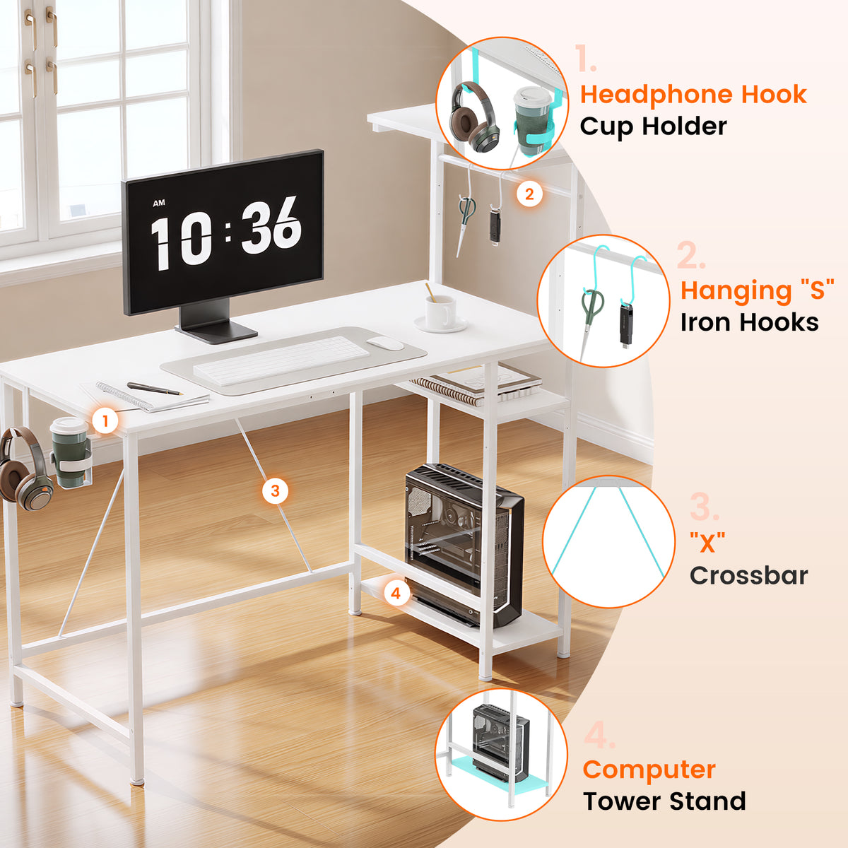 COMHOMA® Reversible Office Gaming Desk with RGB LED Lighting, Hooks and Cup Holder DL007/DL008/DL009