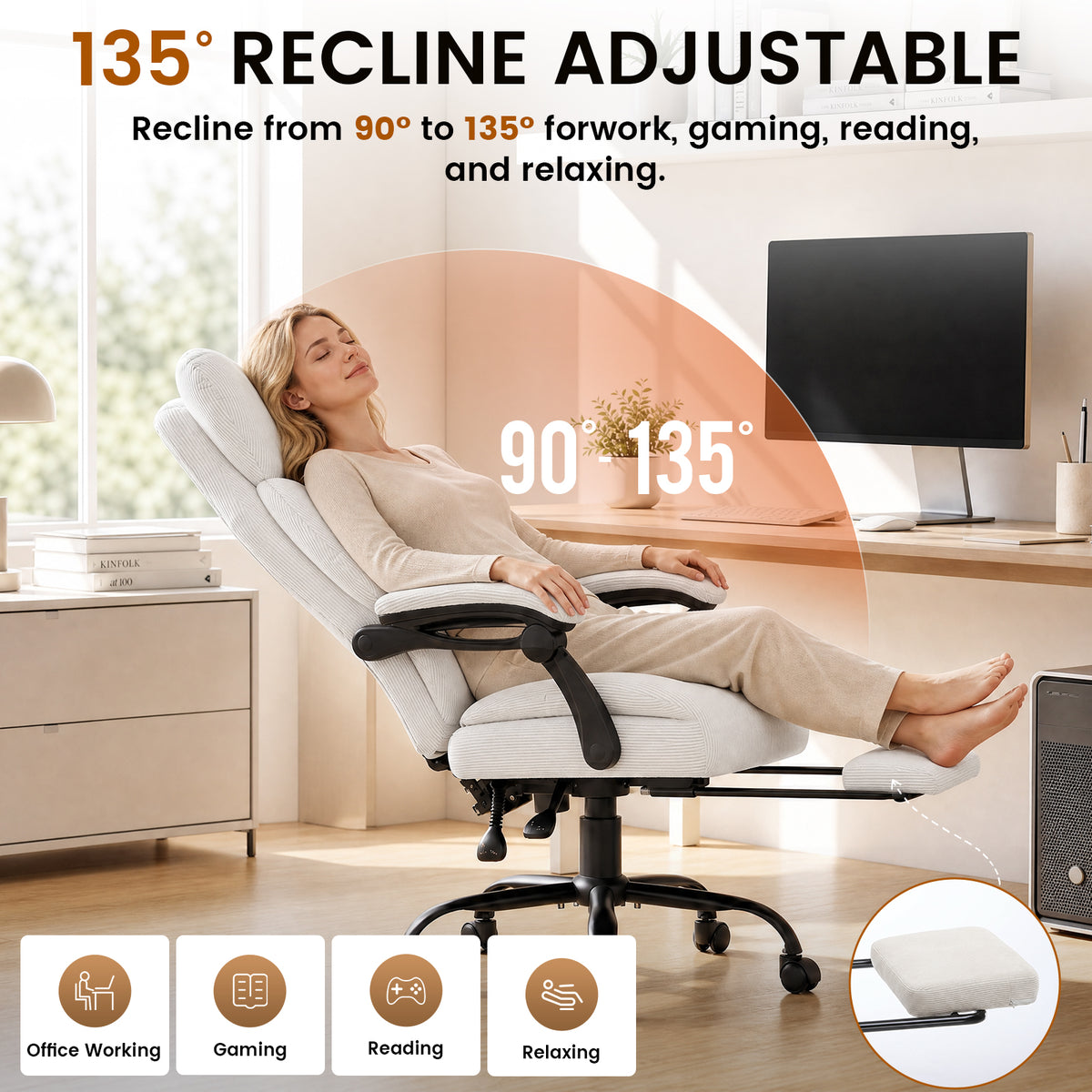 COMHOMA® Big and Tall Ergonomic Office Chair with Linkage Armrest & Wide Seat