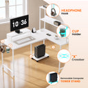 COMHOMA 53" Reversible L-Shaped Gaming Desk with LED Lights, Power Outlets Computer Desk with Hooks and Cup Holder, DL009