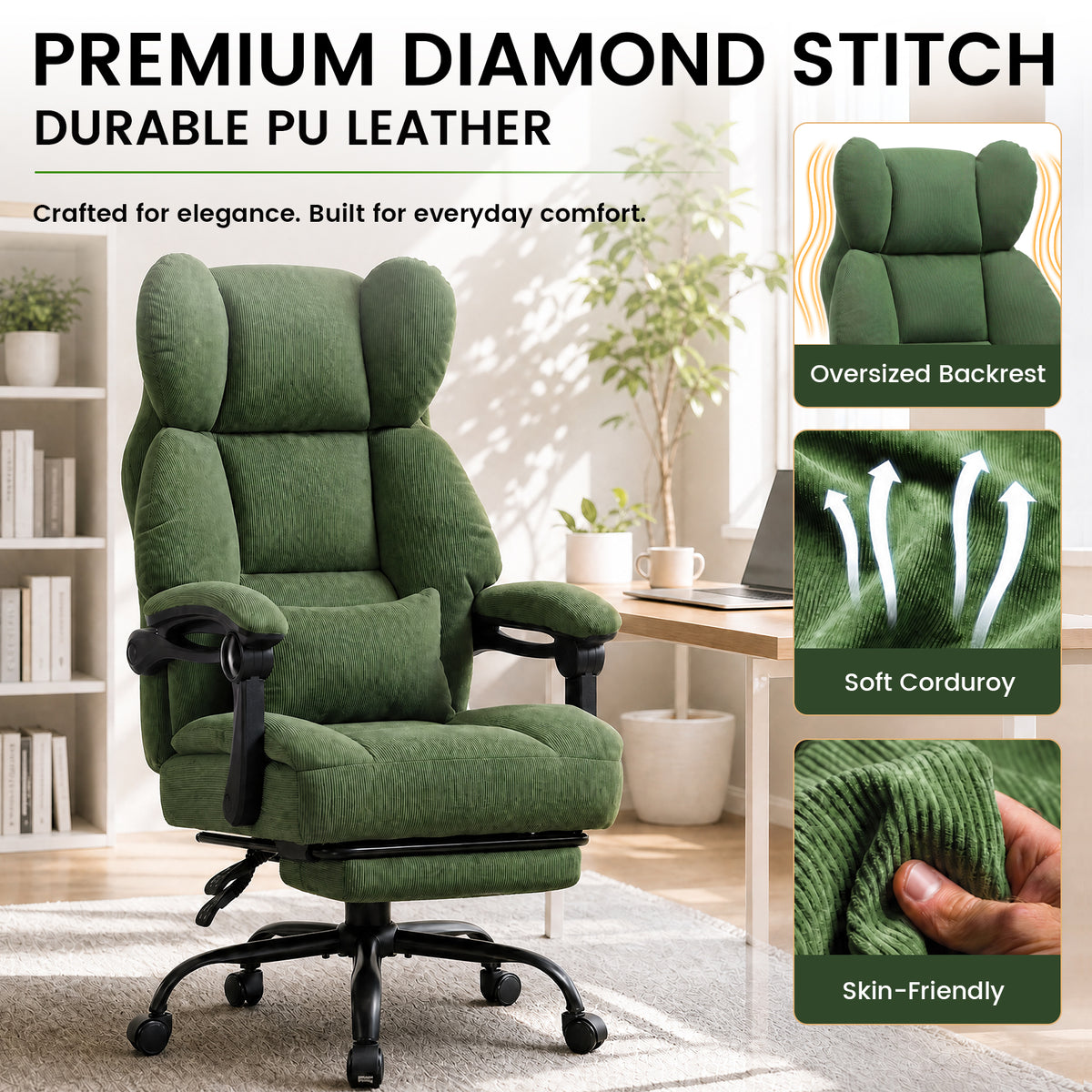 COMHOMA® Big and Tall Ergonomic Office Chair with Linkage Armrest & Wide Seat