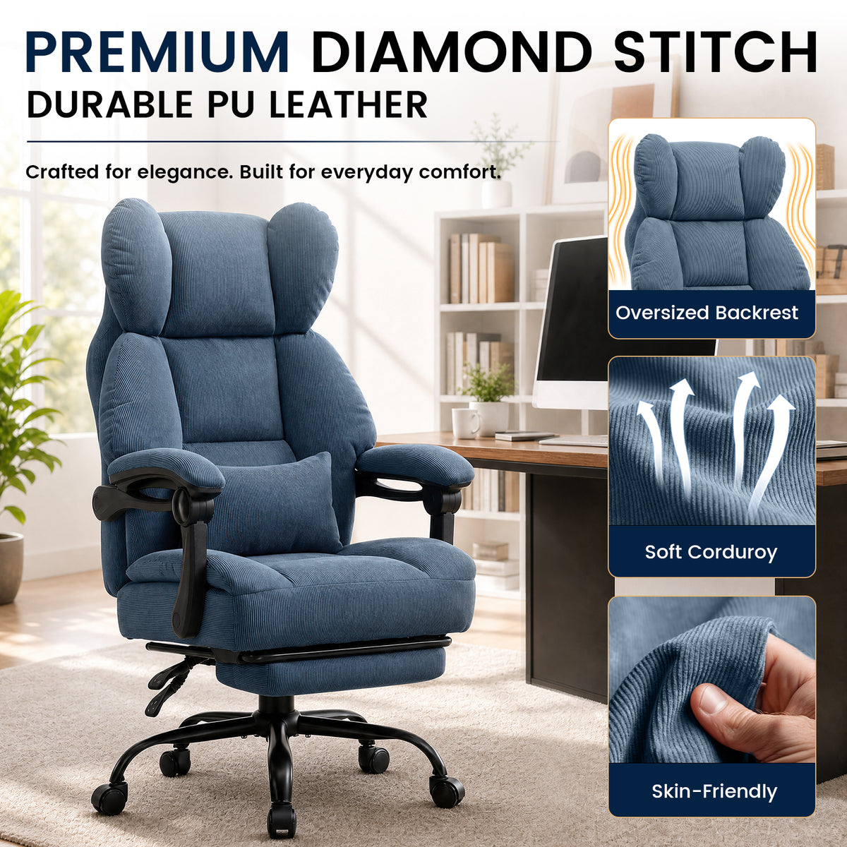 COMHOMA® Big and Tall Ergonomic Office Chair with Linkage Armrest & Wide Seat