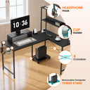 COMHOMA 53" Reversible L-Shaped Gaming Desk with LED Lights, Power Outlets Computer Desk with Hooks and Cup Holder, DL009