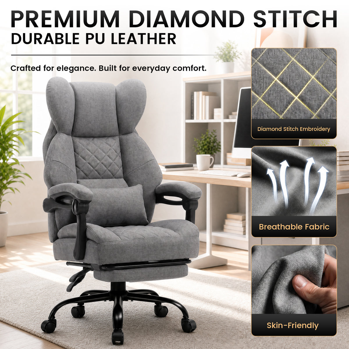 COMHOMA® Big and Tall Ergonomic Office Chair with Linkage Armrest & Wide Seat