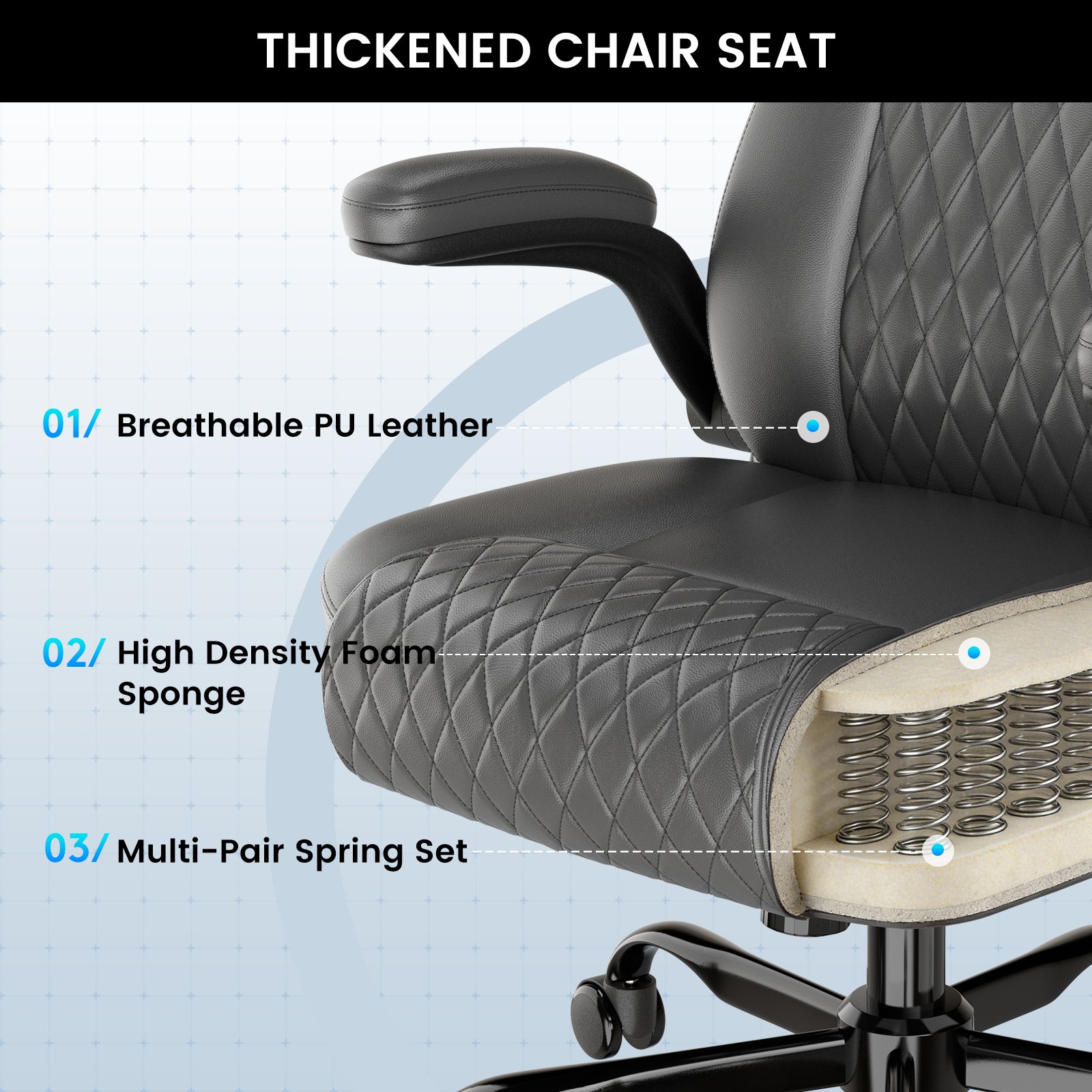 Cloudrest Pro Rocking Leather Office Chair with Back Support and Adjustable Armrests, for Short People Use CH228