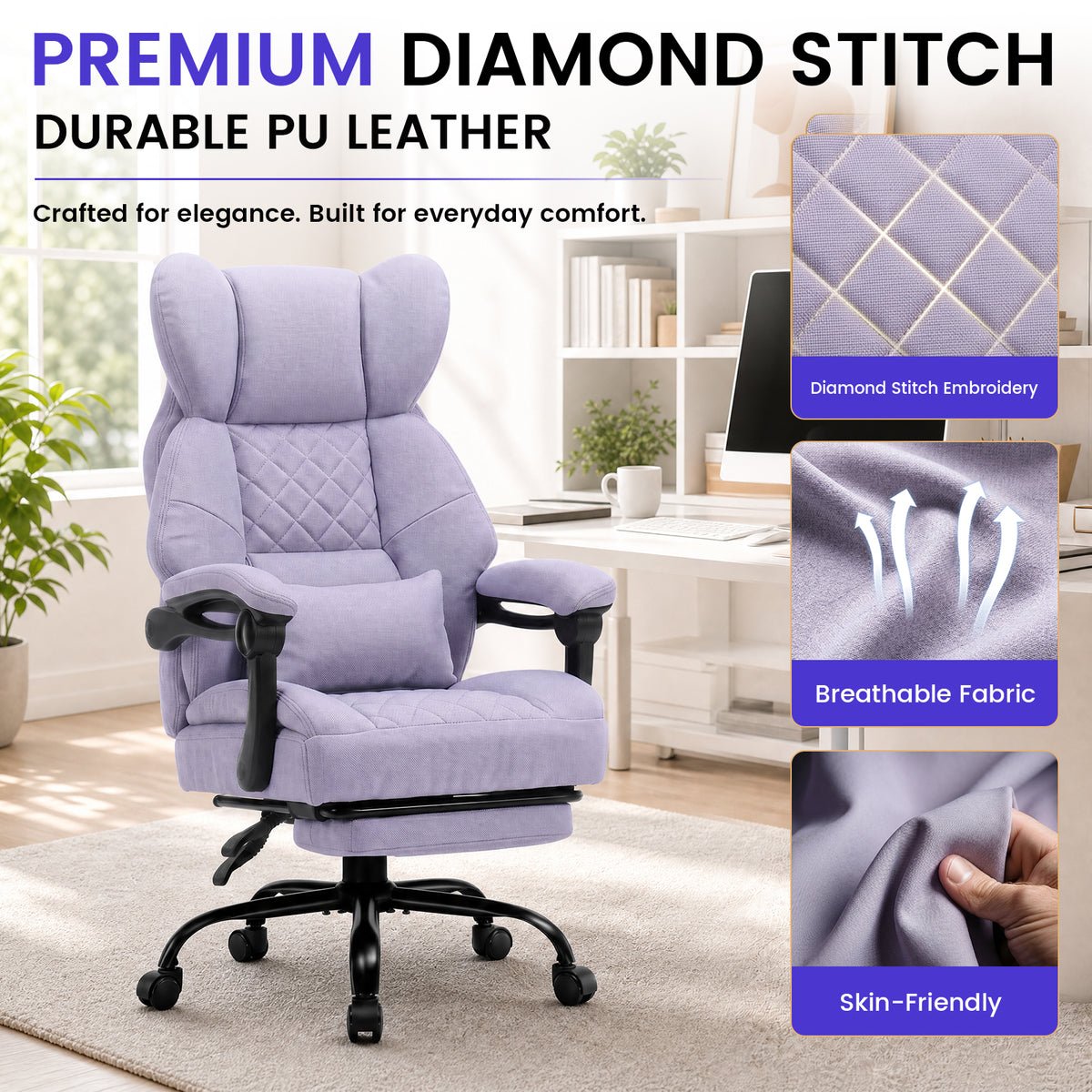 COMHOMA® Big and Tall Ergonomic Office Chair with Linkage Armrest & Wide Seat