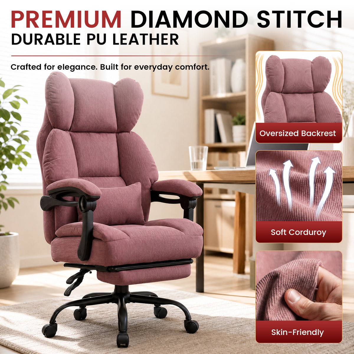 COMHOMA® Big and Tall Ergonomic Office Chair with Linkage Armrest & Wide Seat