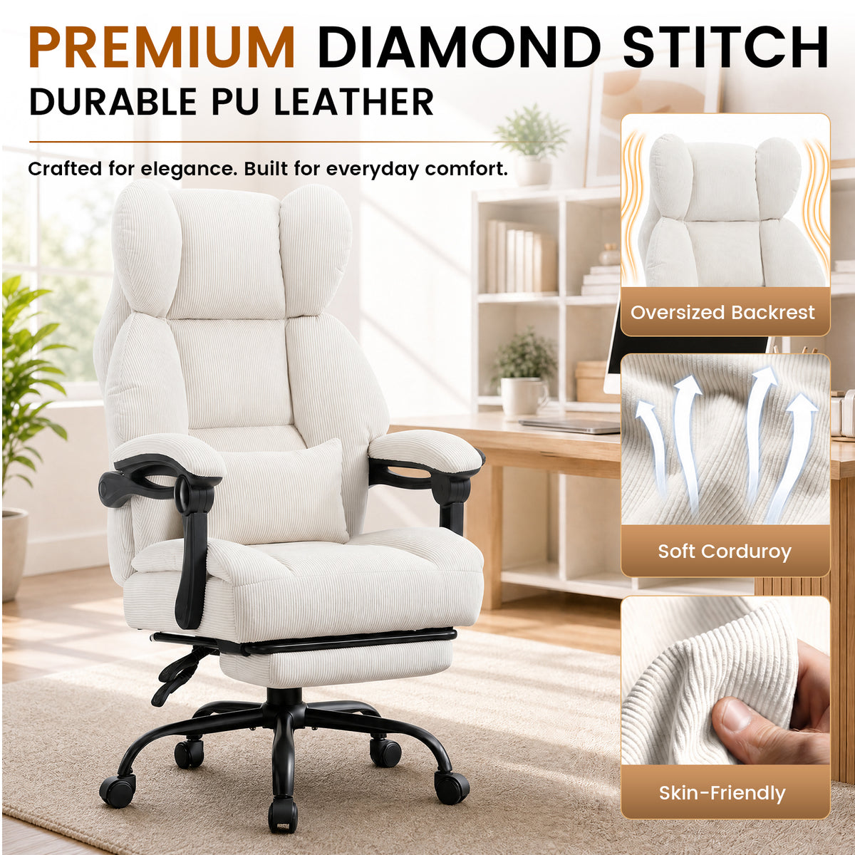 COMHOMA® Big and Tall Ergonomic Office Chair with Linkage Armrest & Wide Seat