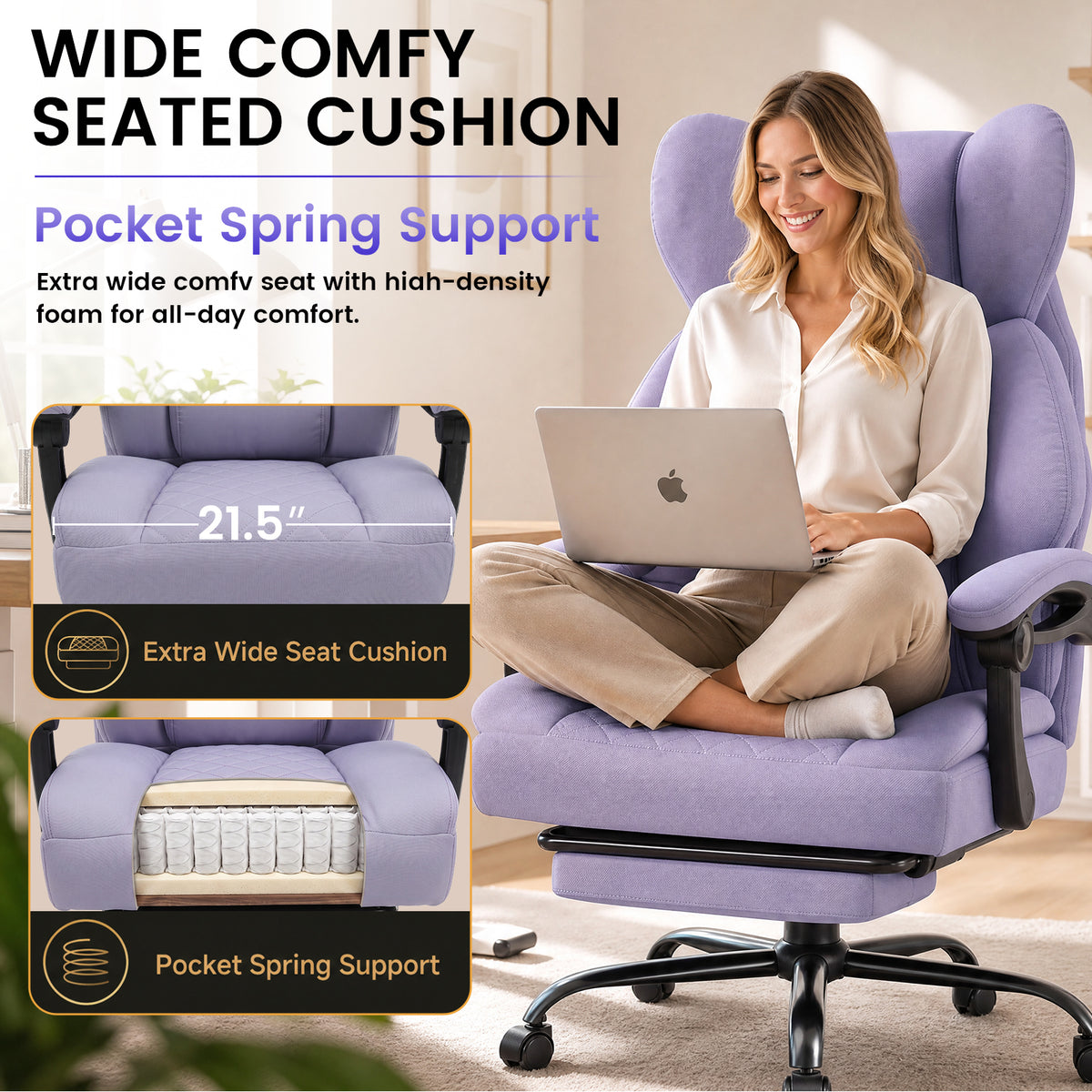 COMHOMA® Big and Tall Ergonomic Office Chair with Linkage Armrest & Wide Seat