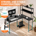 COMHOMA 53" Reversible L-Shaped Gaming Desk with LED Lights, Power Outlets Computer Desk with Hooks and Cup Holder, DL009